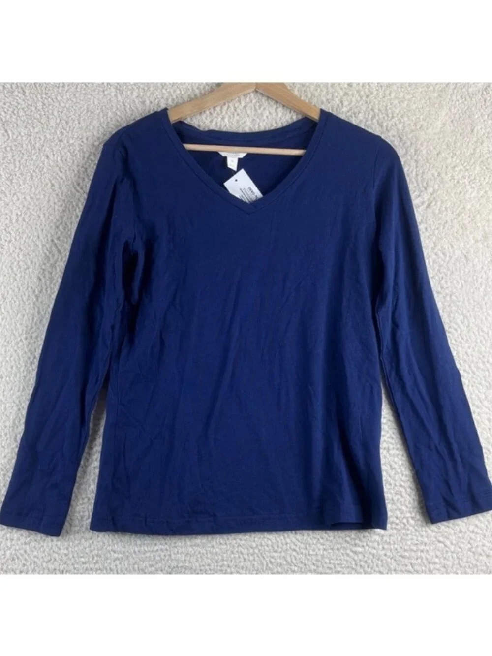 NWT Charter Club Womens Navy Cotton V-Neck Long Sleeve Pajama Top L LARGE